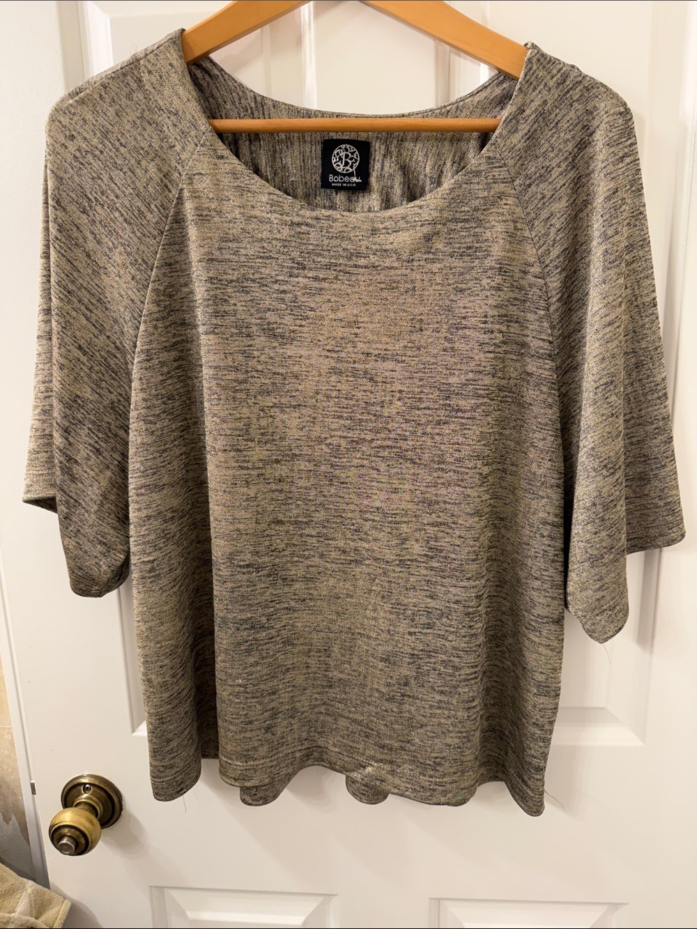 bobeau Metallic Heathered Knit Tee in Silver and Black
